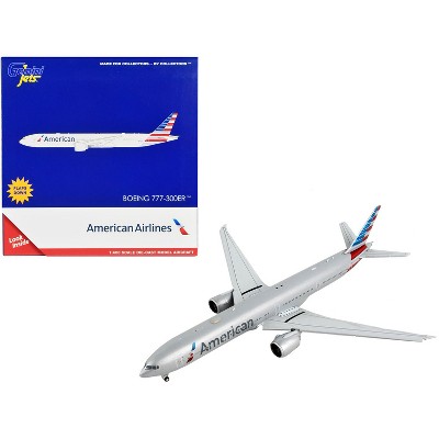 Boeing 777-300ER Commercial Aircraft with Flaps Down Silver with Striped Tail 1/400 Diecast Model Airplane by GeminiJets