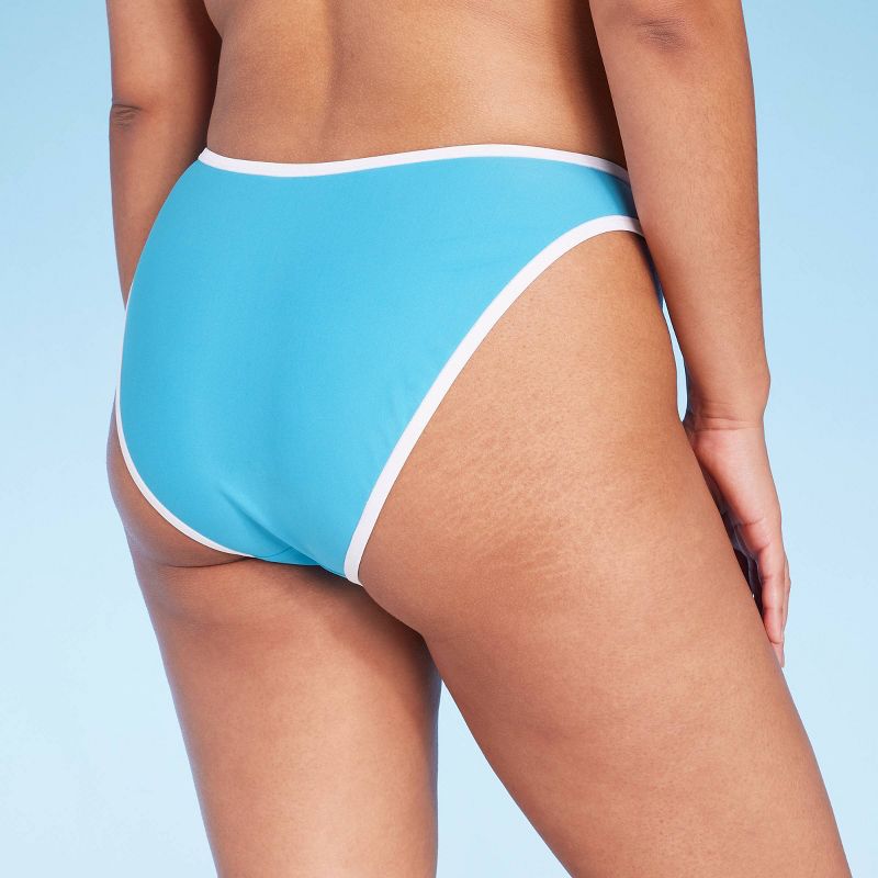 Women's Contrast Trim High Leg Cheeky Bikini Bottom - Wild Fable™ Blue/White, 6 of 8