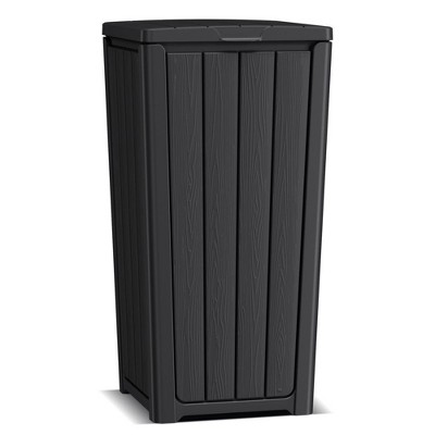 CAVINAS Weatherproof Trash Can with Wood-Like Finish, Waterproof & UV Resistant Bin with Trash Bag Lock Design for Outdoor