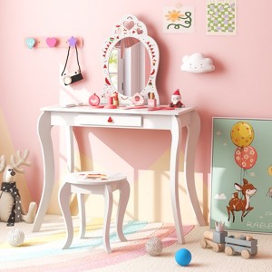 Infans Kid Vanity Table Stool Set Storage Drawer Watermelon Patterns Play Makeup Set - 1 of 4