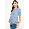 Hello Miz Women's Ribbed Puff Sleeve Side Ruched Maternity Top - 2 of 4