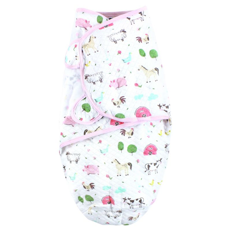 Hudson Baby Infant Girl Quilted Cotton Swaddle Wrap 3pk, Girl Farm Animals, 0-3 Months, 4 of 7
