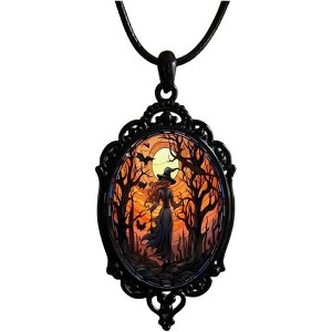 Vintage Bat Glass Pendant Necklace - Gothic Rope Choker with Victorian Embossed Details, Witchy Jewelry Gift - 1 of 4