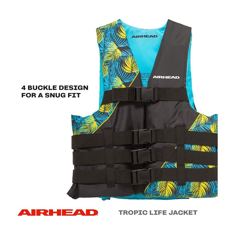 Kwik Tek Airhead Tropic US Coast Guard Approved Type III Family Adult Life Vest Jacket with 4 Quick Release Belts, 2XL/3XL, Blue/Yellow, 2 of 7
