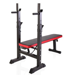 Adjustable Folding Multifunctional Workout Station Adjustable Workout Bench with Squat Rack Balck Red - 1 of 4