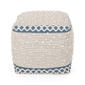 Christopher Knight Home Boone Hand Crafted Cotton Cube Pouf Gray/Blue/White: Upholstered Footrest, Spot Clean - 1 of 4