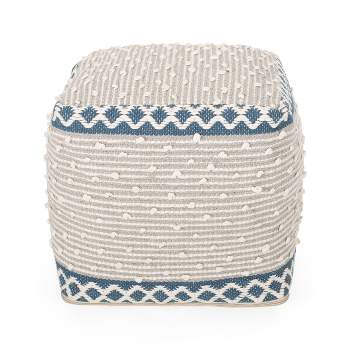 Boone Hand Crafted Cotton Cube Pouf Gray/Blue/White - Christopher Knight Home
