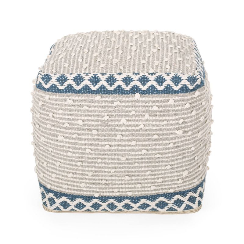 Boone Hand Crafted Cotton Cube Pouf Gray/Blue/White - Christopher Knight Home, 1 of 9