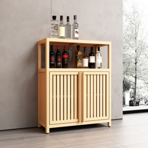Syemin Decorative Storage Cabinets Bamboo Storage Cabinet, Freestanding Bathroom Cabinet, Floor Cabinet Organizer, Beige, 24.57"*10.75"*32.09" - 1 of 4