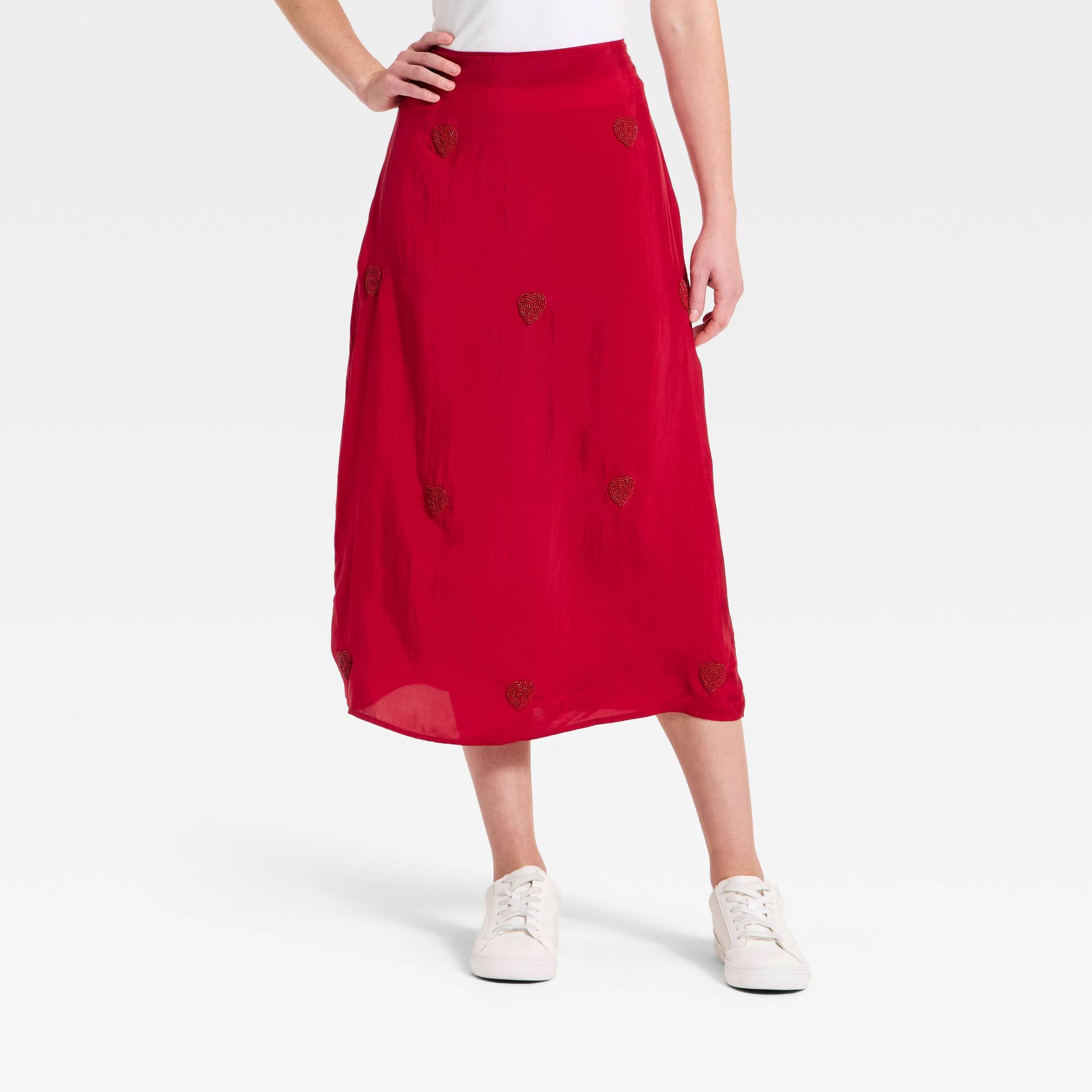 Women's Valentine's Heart Printed Skirt - A New Day™ Red S