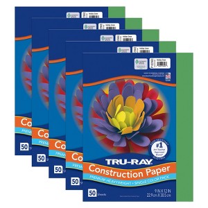 Tru-Ray Construction Paper, Heavyweight, Holiday Green, 9" x 12", 50 Sheets Per Pack, 5 Packs - 1 of 4