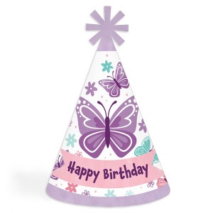 Big Dot of Happiness Beautiful Butterfly - Cone Happy Birthday Party Hats for Kids and Adults - Set of 8 (Standard Size) - 1 of 4