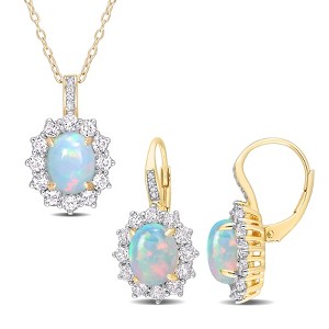 EVERLY JEWELRY | Yellow Plated Sterling Silver 6 1/2ct TGW Blue Opal White Topaz and Diamond Accent Pendant with Chain and Earrings 2-Piece Set - 1 of 4