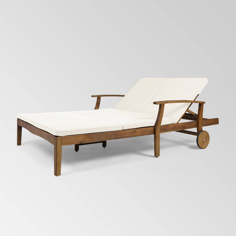 Perla Acacia Wood Double Chaise Lounge Teak/Cream - Christopher Knight Home, 3 of 8