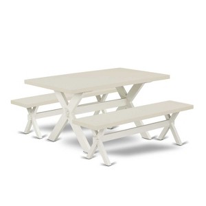 HomeStock 3-Piece Rectangle Natural Oak Finish Solid Wood Top Dining Table with 2-Benches - 1 of 4