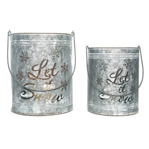 Transpac Metal 13 in. Silver Christmas Let It Snow Bucket Lanterns Set of 2 - 1 of 4
