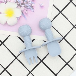 MyKids-USA Baby Bear Pattern Complementary Food Training Lovely Silicone Spoon Fork Sets - 1 of 1