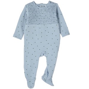 MiniMoi Baby and Toddler Boys "Blueberries" Smocked 100% Cotton Footie - 1 of 3