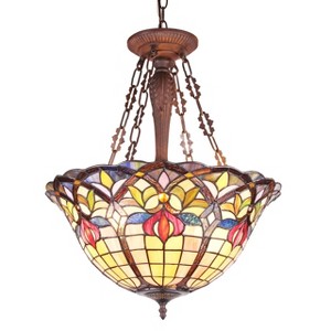 Chloe Lighting Loretta Tiffany-Style Victorian 3 Light Inverted Ceiling Pendant 20`` Shade - 1 of 3