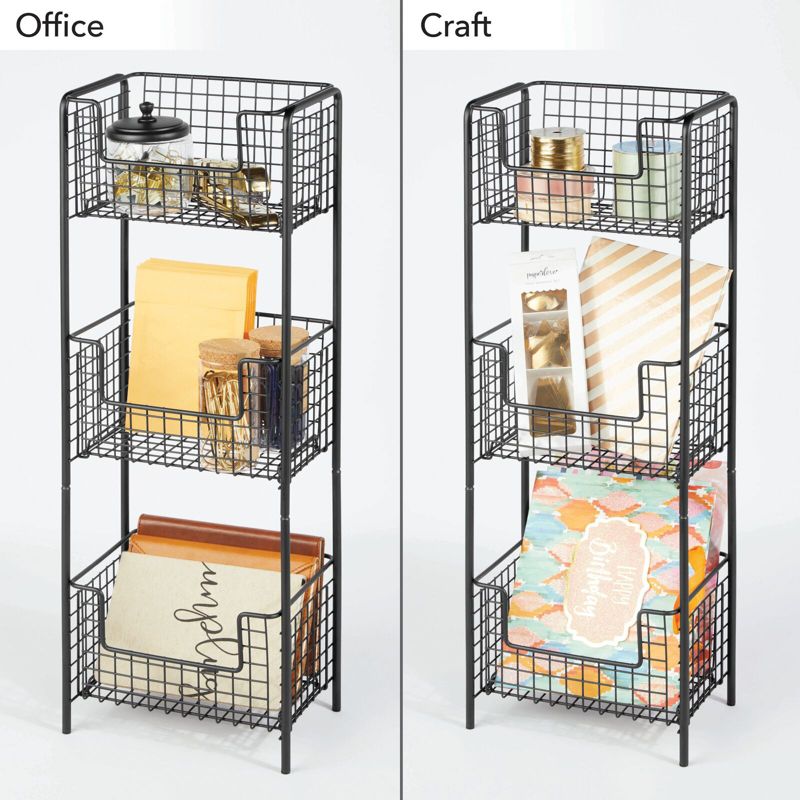 mDesign Steel Freestanding 3-Tier Storage Organizer Tower with Baskets, 2 of 6