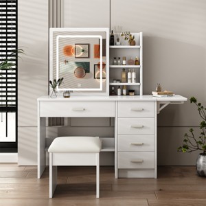 Vanity Table Modern with Lighted Mirror and 5 Drawers for Bedroom 45in - 3irtyhousy - 1 of 4
