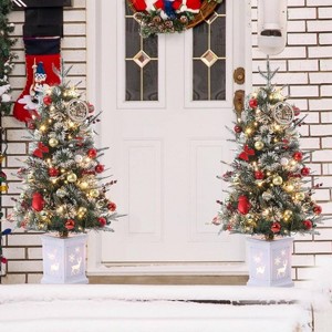 Clearance! 3 FT Artificial Pre-Lit Christmas Tree with Deer Lightbox, Vintage Potted Base, Snow Flocked, Easy Setup - 1 of 4