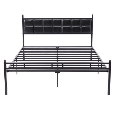 VECELO Queen/Full/Twin Metal Bed Frame Platform Bed with Faux Leather Headboard and 12¡±Under-Bed Storage, Matte Black