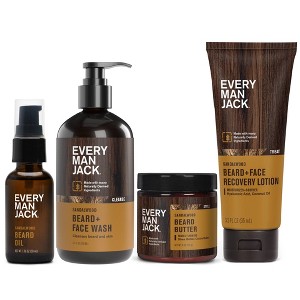 Every Man Jack Men's Sandalwood Moisturizing 4oz Beard Butter + 1 fl oz Beard Oil + 6.7 fl oz Face Wash + 3.2 fl oz Face Lotion - 1 of 4
