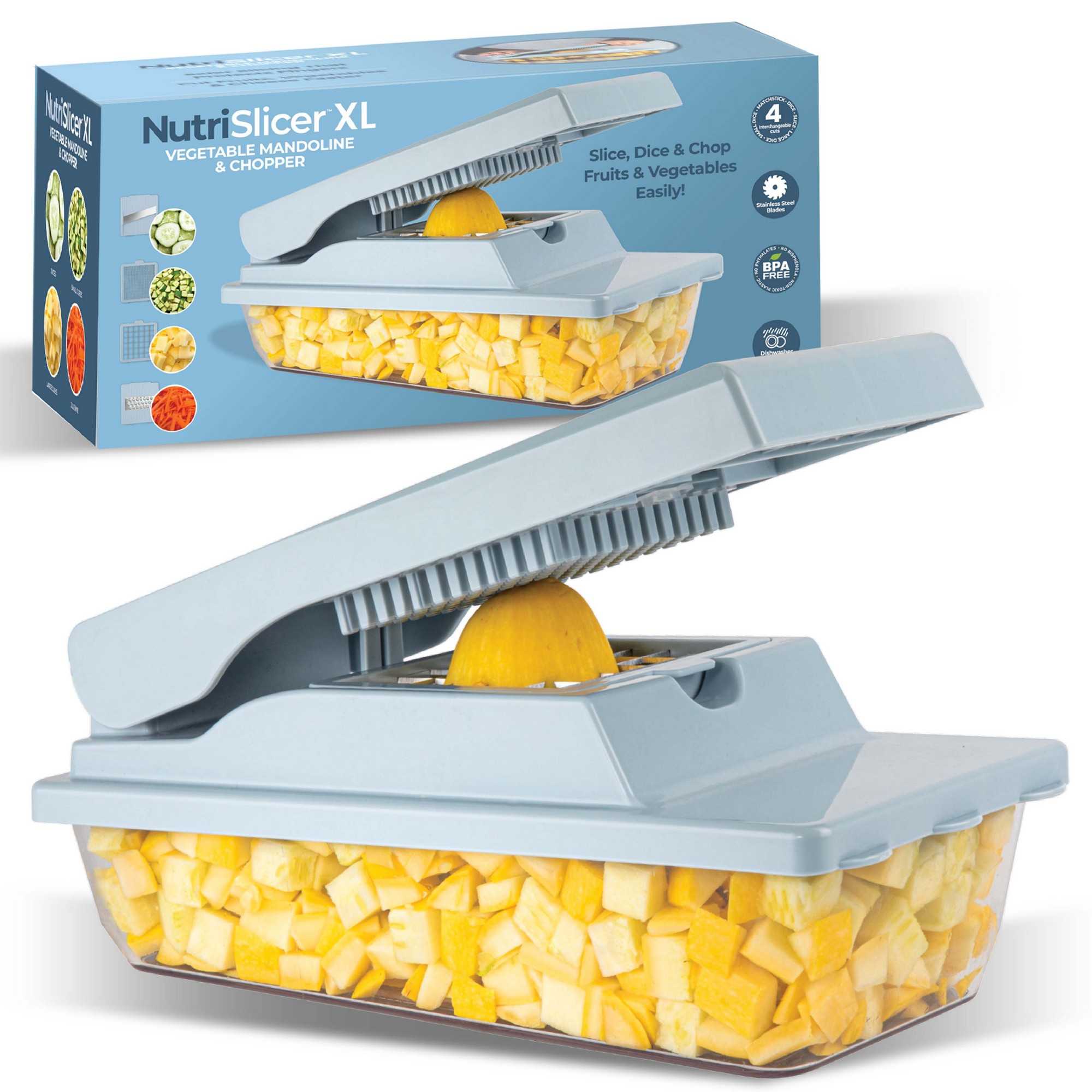 NutriSlicer XL Vegetable Chopper Mandoline Slicer Chopper Dicer with Container & Blades Blue As Seen On TV