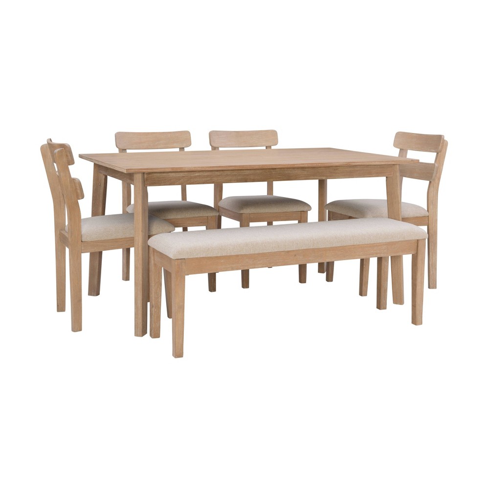 Photos - Dining Table 6pc Darden Slat Back Upholstered Dining Set Natural - Powell