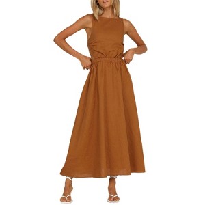 Clearlove Womens Spaghetti Strap Dress Round Neck Slip Backless Maxi Dress 2026 Formal Elegant Party Dresses, Brown - XL