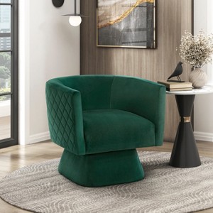 NicBex 1pc Accent Chair Velvet Swivel Chair Lounge Chair Solid Wood Diamond Pattern Stitched Back Reading Chair for Living Room, Green - 1 of 4