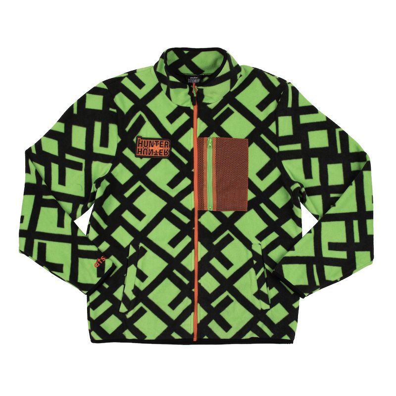 Hunter X Hunter Gon Line Pattern Long Sleeve Zip-Up Green Fleece Jacket, 1 of 7