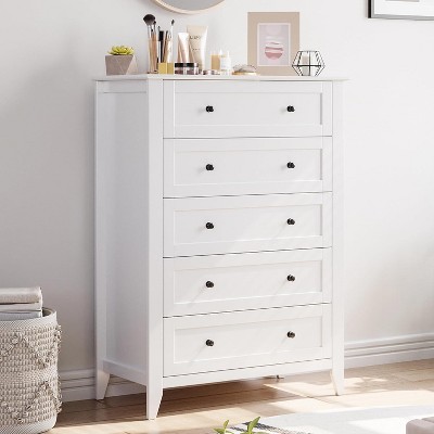 Garvee 5 Drawer Dresser for Bedroom, Closet Chest with Sturdy Handles, Wooden Dresser Storage Organizer, Living Room, Nursery, Entryway