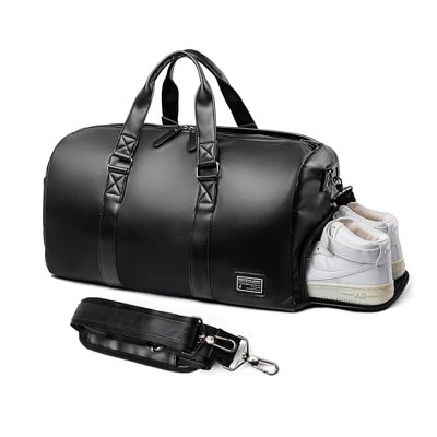 Generic Leather Duffle Bag for Men Small Weekender Gym Bag Black Leather Duffe