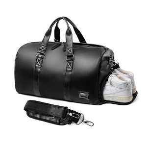 Generic Leather Duffle Bag for Men Small Weekender Gym Bag Black Leather Duffe - 1 of 4