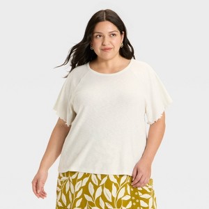Women's Flutter Short Sleeve Knit T-Shirt - Ava & Viv™ - 1 of 3