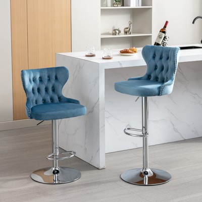 Modern rotating bar stool, PU leather cushioned bar stool, adjustable back height of 25-33 inches, suitable for home bar kitchen island