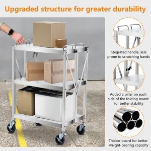 Portable Folding Service Cart,3 Tier Stainless Steel Rolling Cart,400LB Capacity Hand Truck Utility Cart for Warehouse Restaurant Kitchen Office - 1 of 4