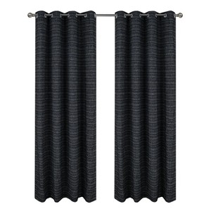 RT Designer Collection Kensington Jacquard Foam Backed Luxurious Decorative Grommet Curtain Panel Black - 1 of 4