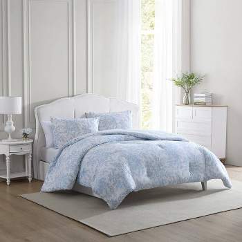 Laura Ashley 3pc King Bedford Comforter Bedding Set Blue
