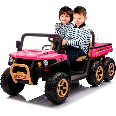 24V 2-Seater Ride-On Dump Truck for Kids, 6-Wheel 4WD UTV w/Remote, Dump Bed, LED Lights, Music, Perfect Gift