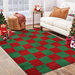 Christmas Checkerboard Area Rugs for Living Room Bedroom Xmas Festival Decorations Rugs Soft Foldable Accent Rug - 1 of 4
