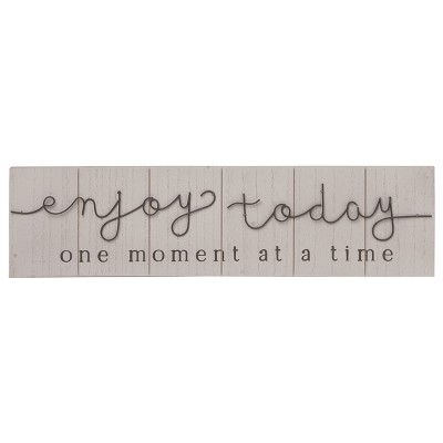 Transpac Wood 23.82" White Spring Enjoy Today Wire Wood Sign