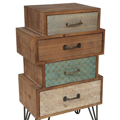 Mid-Century Brown 4-Drawer Wood Accent Chest with Metal Legs