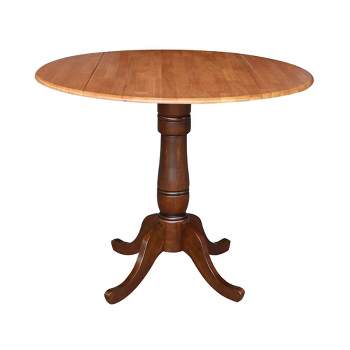 35.5" Brevin Round Dual Pedestal Drop Leaf Dining Table Cinnamon/Espresso - International Concepts