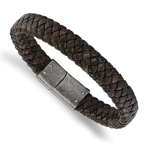 Black Bow Jewelry 11mm Antique Stainless Steel, Speckled Brown Leather Bracelet, 8.25 In - 1 of 2