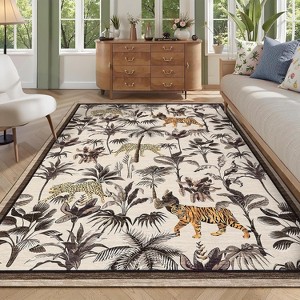 Washable Tiger Runner Rug for Kitchen Non-Slip Non-Shedding Animal Floral Long Carpet, Low Pile Botanical Floor Covering - 1 of 4
