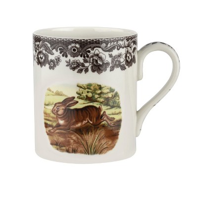 Spode Woodland Rabbit Mug - 16 oz Fine Porcelain with British Flowers Border, Dishwasher, Microwave, Freezer & Oven Safe - Country Living Wildlife Mug