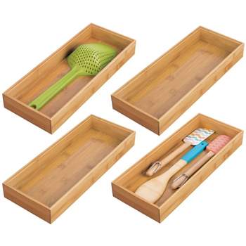 mDesign Stackable Kitchen Bamboo Drawer Organizer, Natural Wood